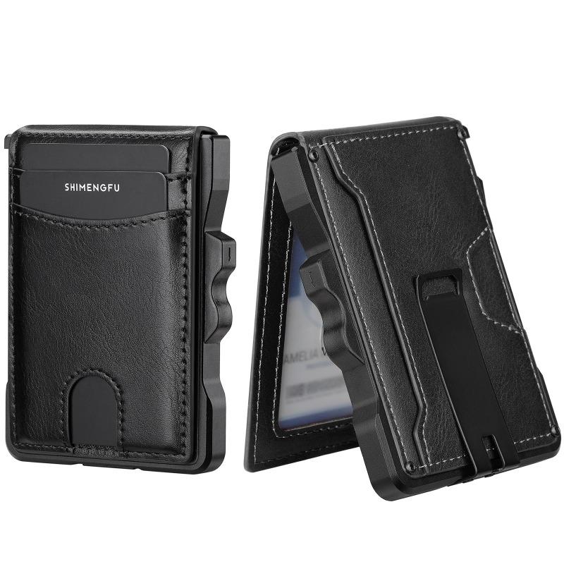 

Men RFID Blocking Wallet New Foldable Flip Design Multifunctional Card Bag Side Push Card Holder Slim Purse for Business