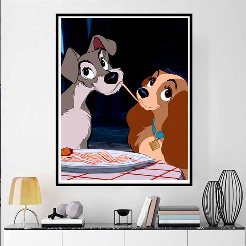 Disney Diamond Painting The Pasta Kiss Scene From Lady and The Tramp Cute DIY Rhinestone Mosaic Cross Stitch Kit  Embroidery Gift for Home Decor