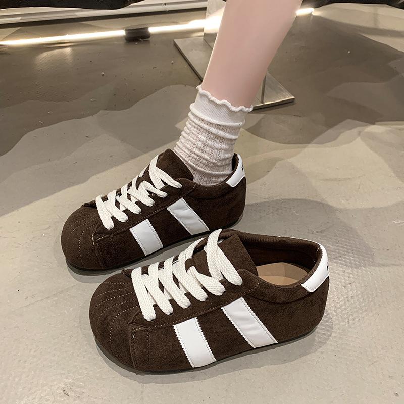 European matte imitation leather big head lace-up bread shoes casual board shoes thin German training shoes flat shoes sports shoes women's shoes