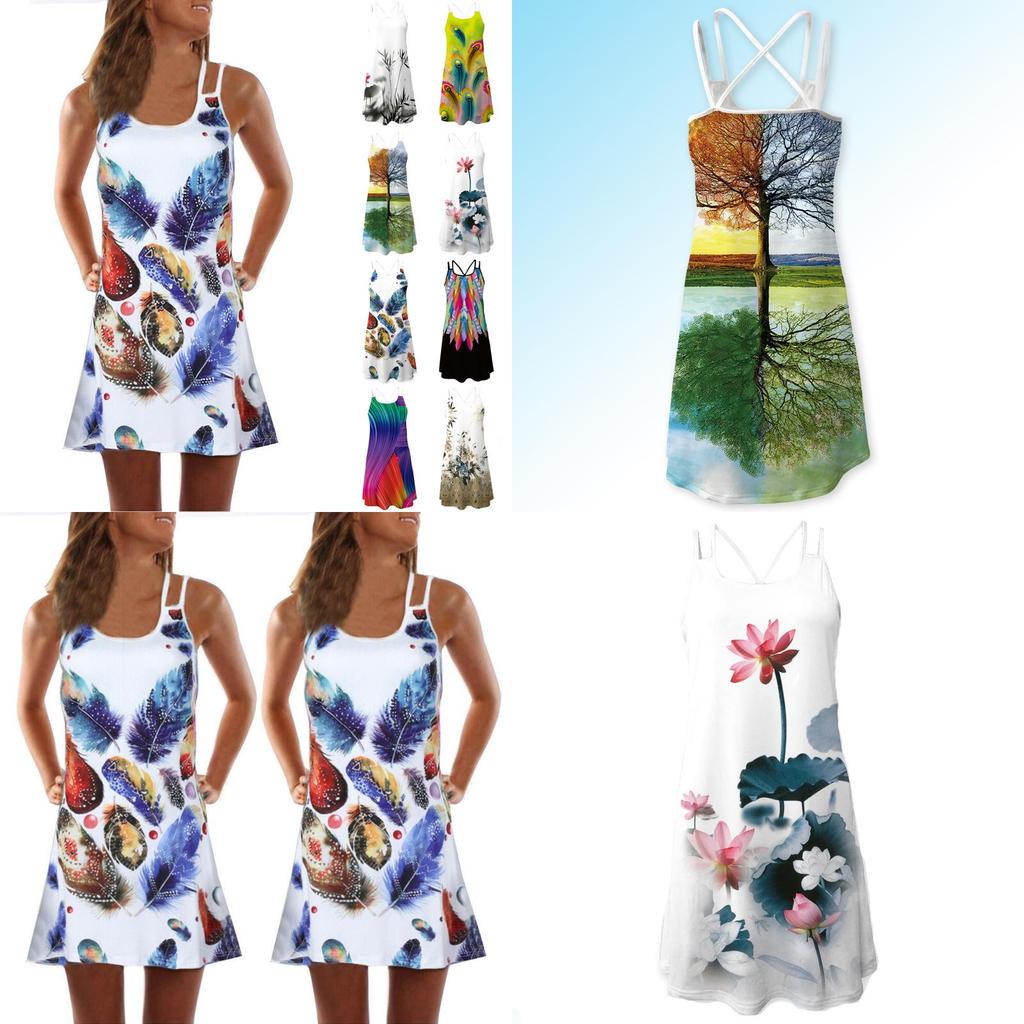 Vintage Boho Women Loose Summer Sleeveless 3d Floral Print Tank Mini Dress For Effortless Style