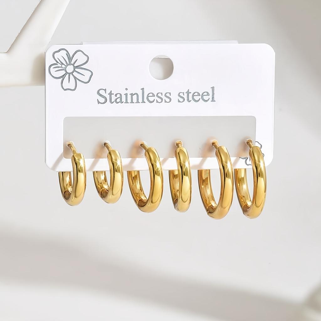 6pcs a Set of High-End Elegant Stainless Steel Six-Piece Women'S Small Ear Loops, High-Quality Stainless Steel Women Hoop Earrings