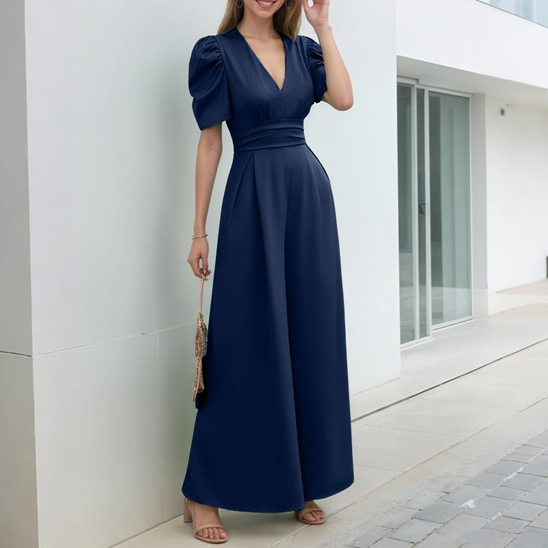 ZANZEA Women Casual V-Neck Summer Short Sleeve Wide Leg Jumpsuits