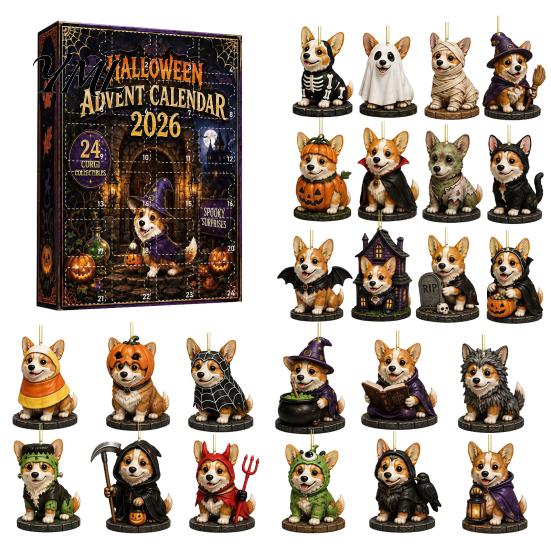 Holiday Gift 2026 Dog Christmas Advent Calendar, 24-Day Ornaments Countdown Calendar with 24 Day Box Pcs 2D Acrylic Figures for Lovers, Home