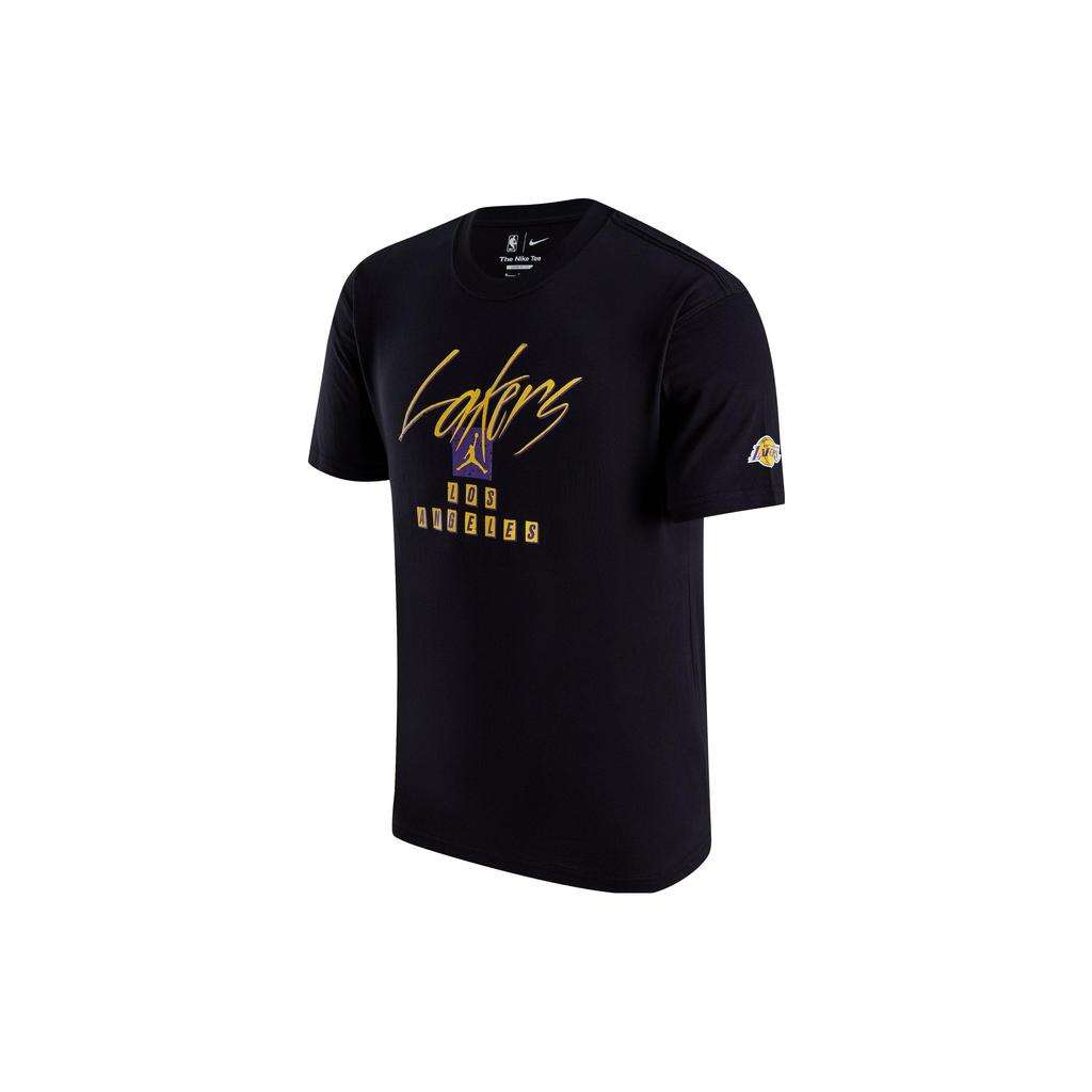 Jordan NBA Los Angeles Lakers Letter Print Crew Neck Casual Loose Short Sleeve T-Shirt Men Tops Black FN1070-010