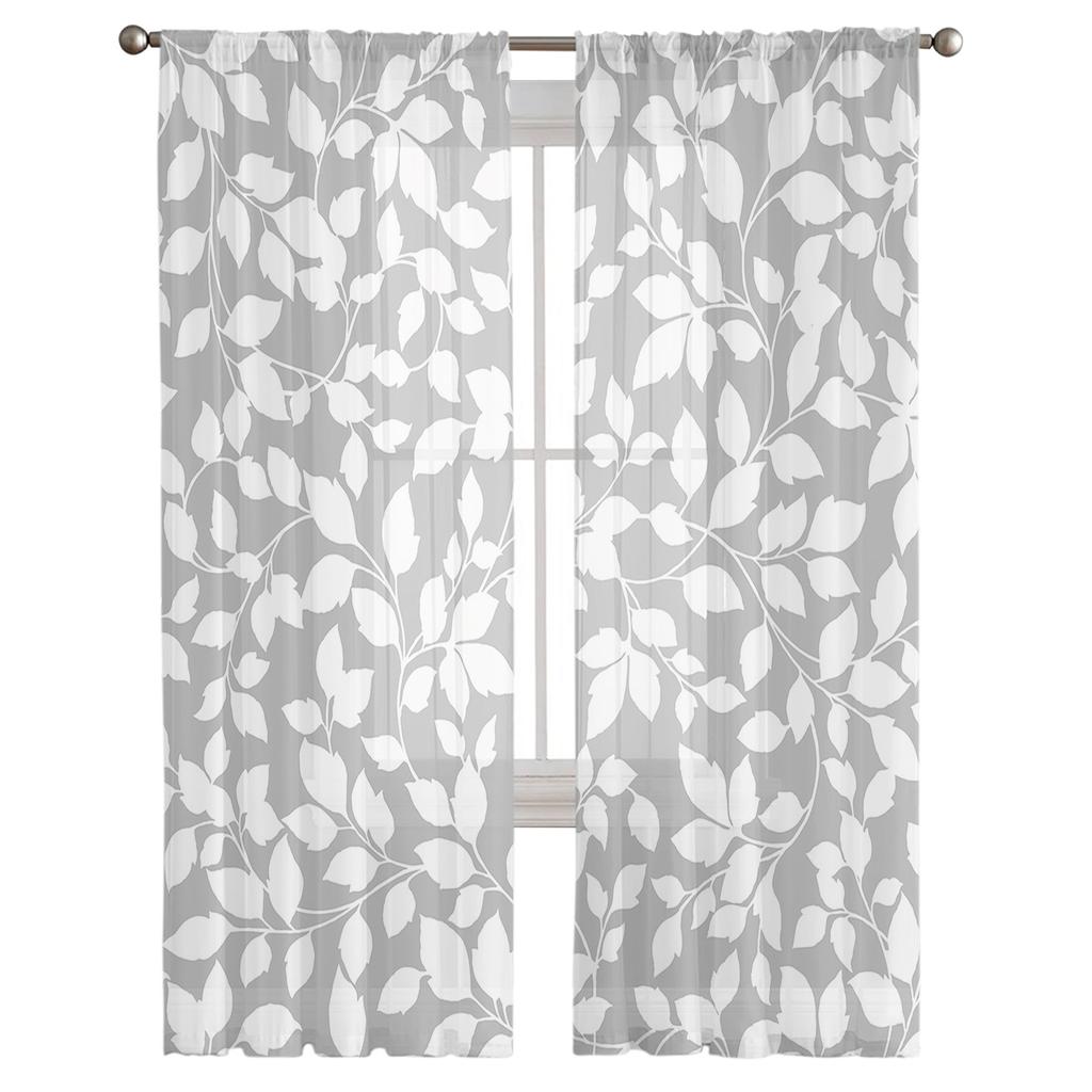 Gray Leaf Vine Texture Sheer Curtains For Living Room Bedroom Kids Room Tulle Window Treatment Drapes