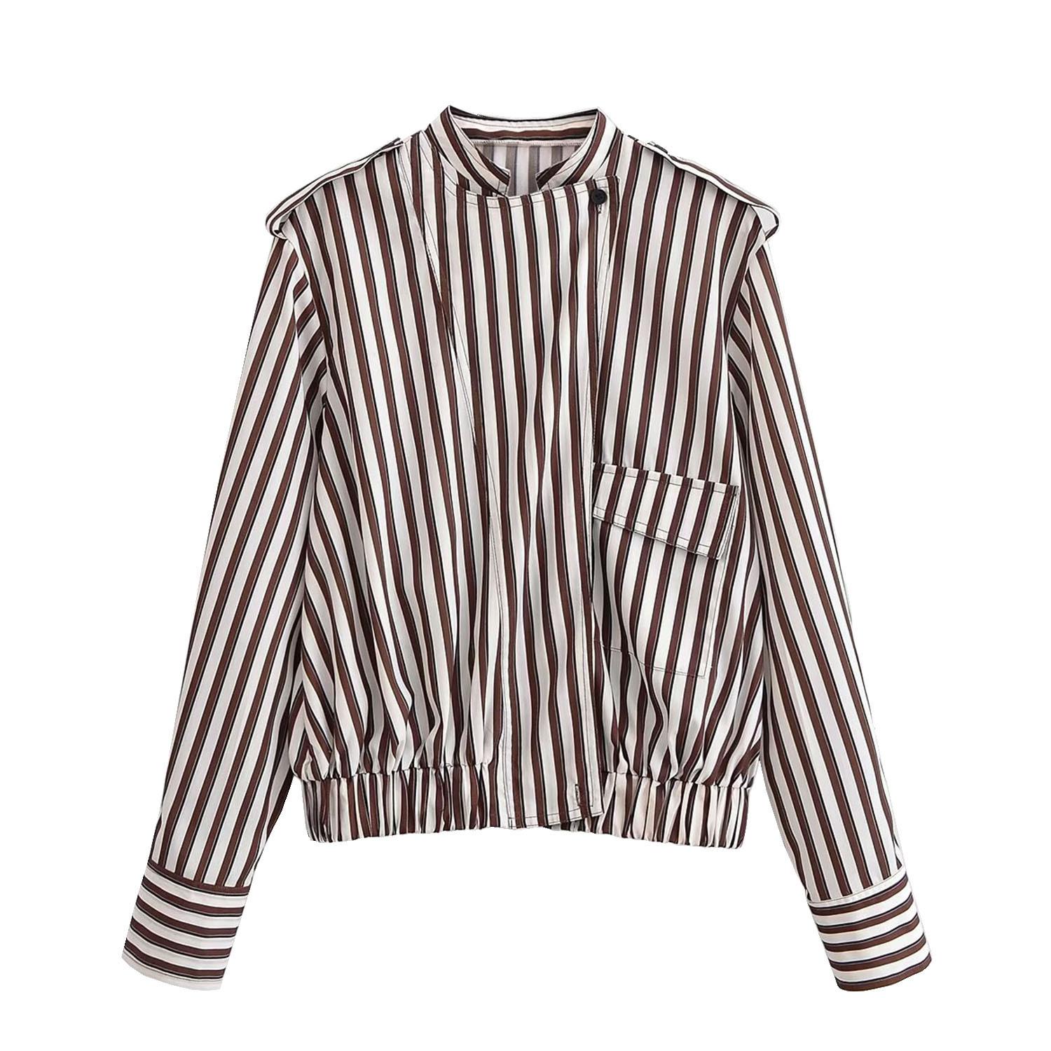 European and American style new women s fashionable casual pilot jacket striped jacket 2088111 XS