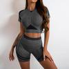Seamless Short Sleeve Crop Top and High Waist Shorts Set for Women Athletic Workout Yoga Fitness Outfit