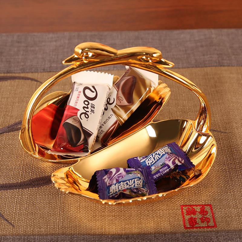 Swan small fruit plate two pits double creative green snake tea set high-end small sugar fruit plate metal two kinds of grid plates