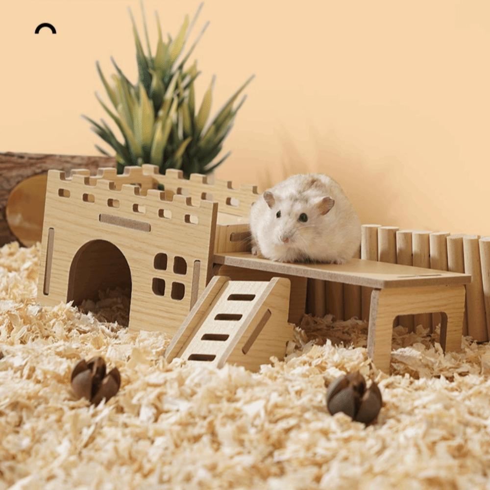 Durable Hamster House Natural Wooden Small Pets Hideaway New Hamster Hide Villa for Chinchilla