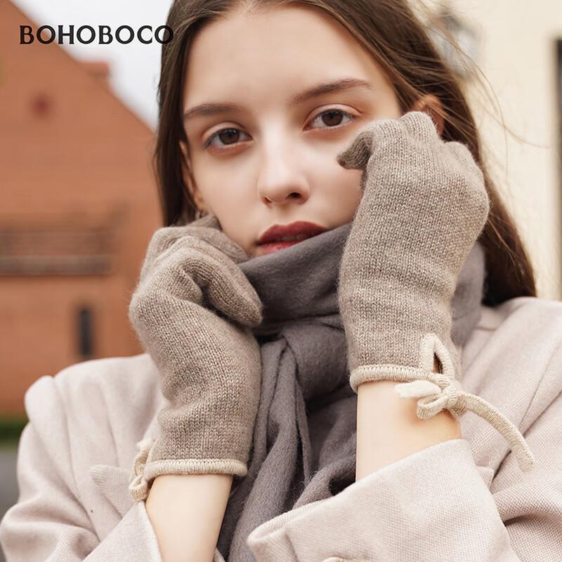 BOHOBOCO Women's 100% Cashmere Bow Gloves