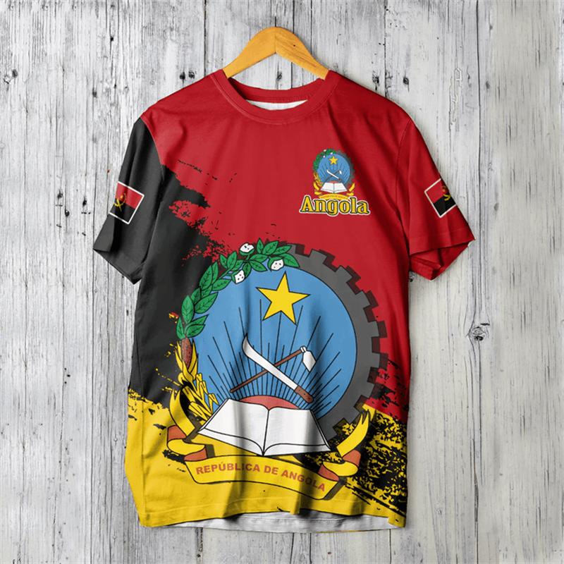 3D Printing The Republic-of Angola Map T Shirt Angola Coat Of Arms Flag Graphic Short Sleeves Vintage Ethnic Mens Clothing Tops