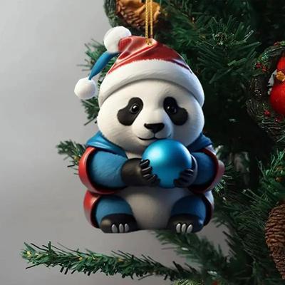 Christmas Cartoon Panda Ornament Xmas Tree Hanging Pendant Acrylic Decorations for Holiday Tree Car Decor