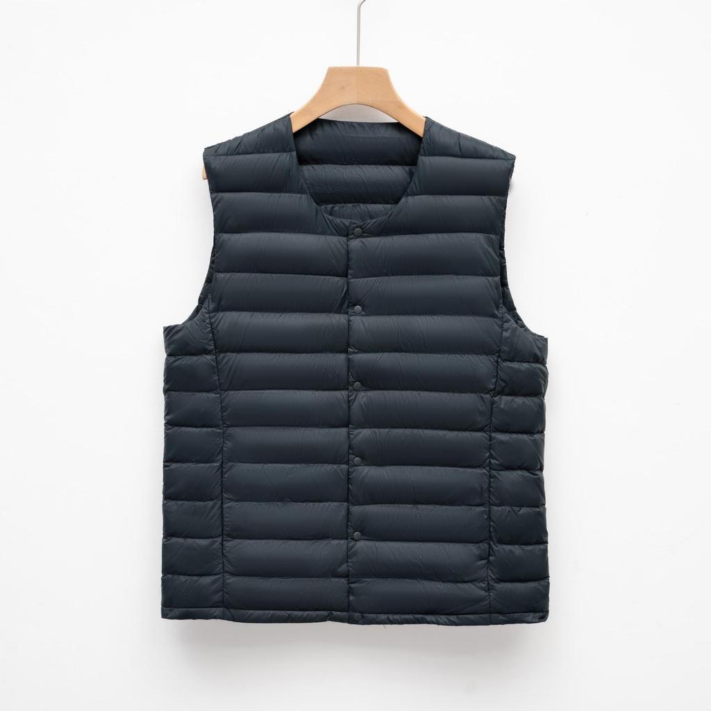 Men's Lightweight Down Vest, Round Neck, Solid Color, Plus Size, Raglan Sleeve - Ideal for Autumn and Winter