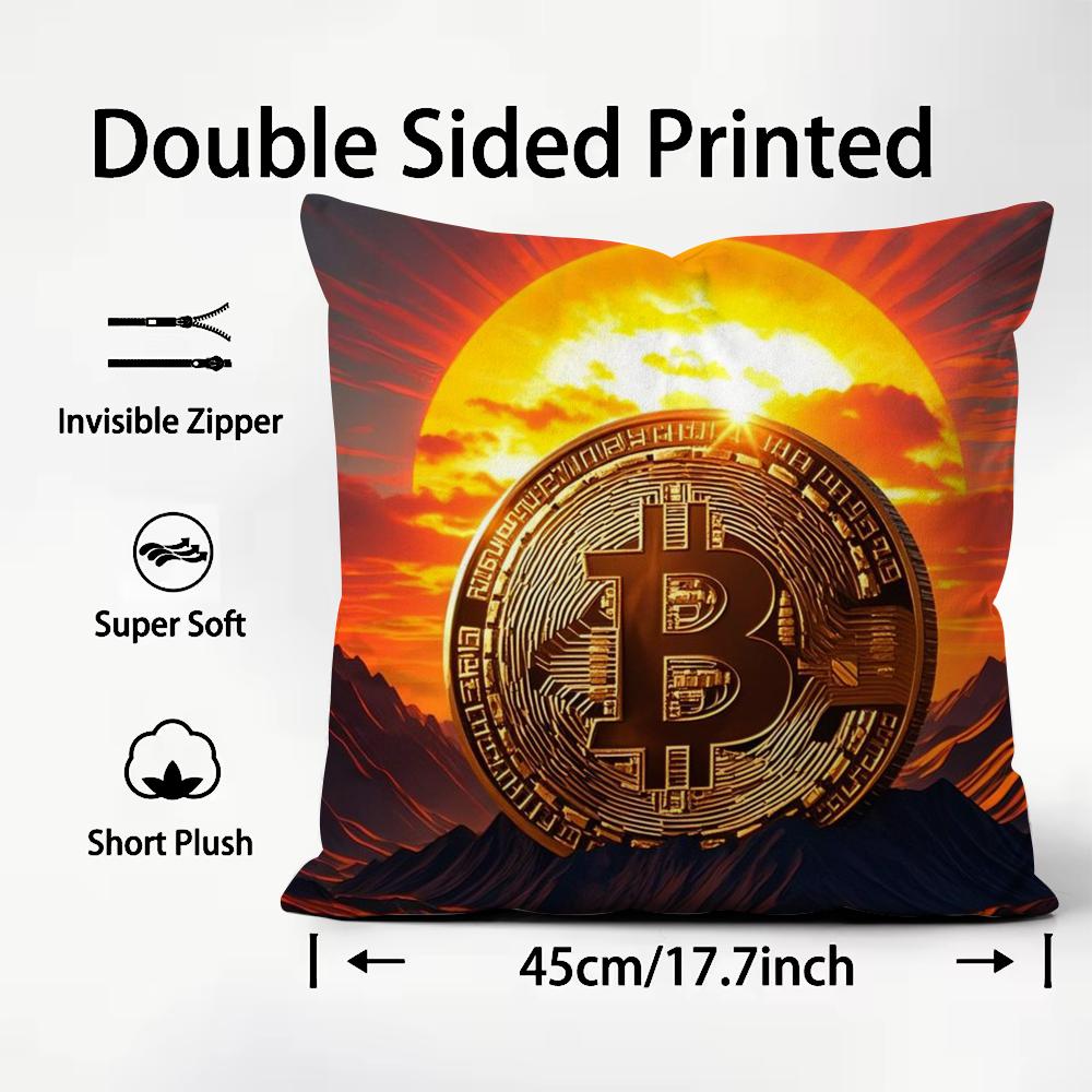 Classic Virtual Currency Bitcoin Cushion Cover Soft & Easy-Wash Pillow Case – Versatile For Couch, Bed, Travel And Office