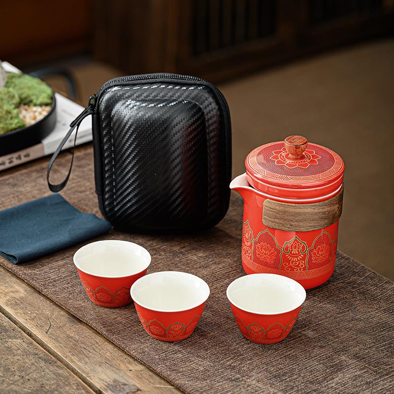 Portable Travel Kung Fu Tea Set: Outdoor Camping Quick Cup & Teapot for Business Gift