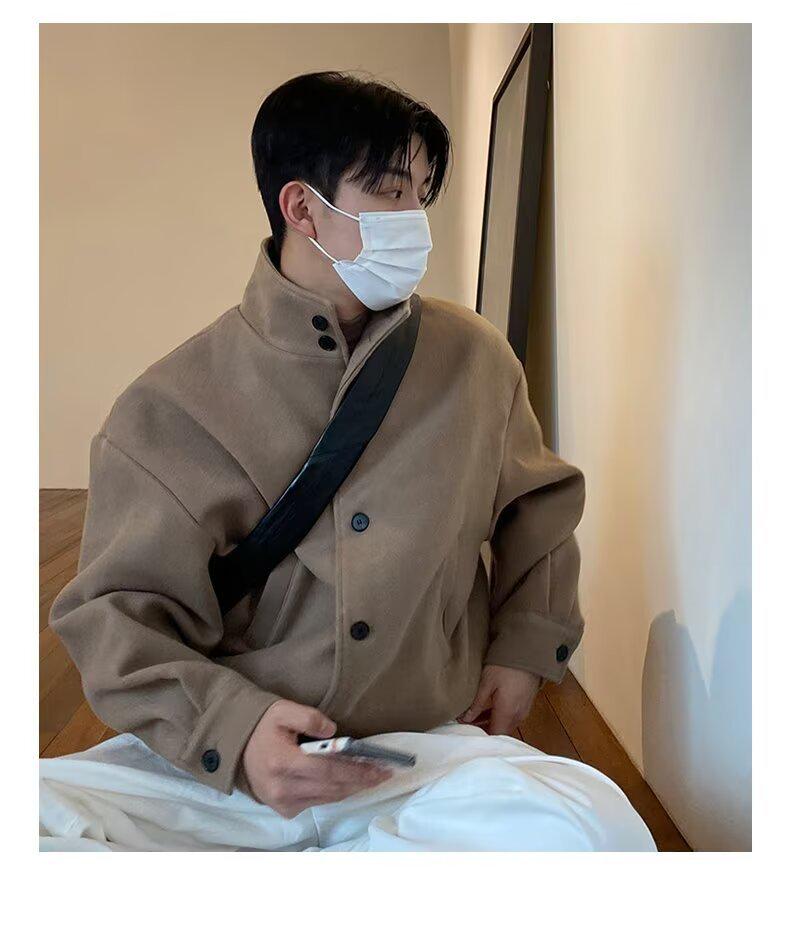 Men's High-End Woolen Stand-Collar Jacket - Korean & British Style Trend for Autumn/Spring