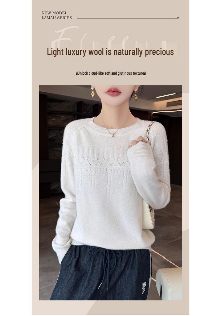 2026 Winter Pure Wool Puff Sleeve Round Neck Knit Sweater