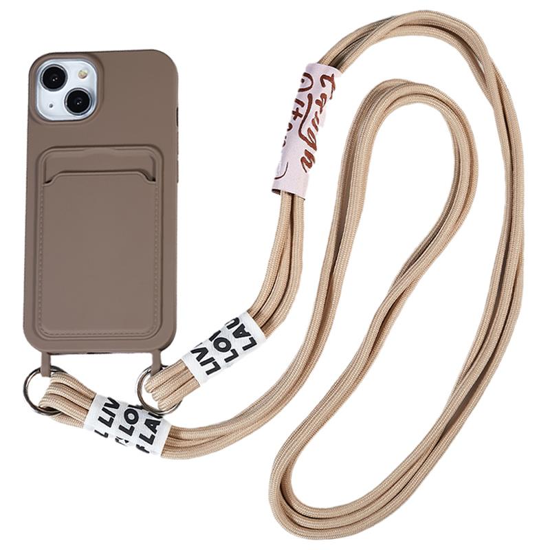 For iPhone 15 Pro Max Liquid Silicone Case Card Slot Shockproof Protective Phone Cover with Strap