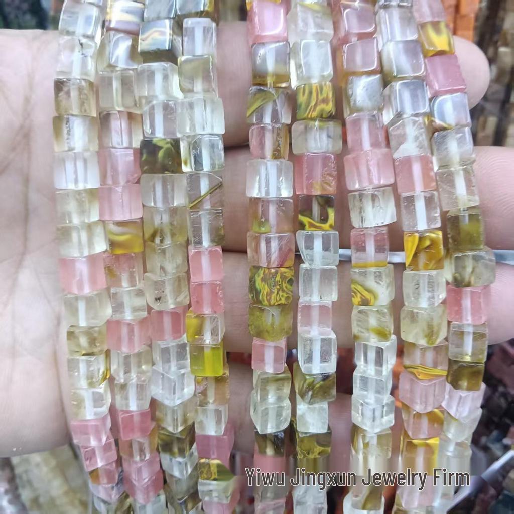 6x6mm Quadratische Rosenquarz-Achat-Perlenkette - Naturstein DIY-Zubehör