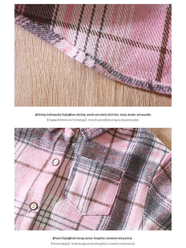 Unisex Retro Plaid Long Sleeve Shirt/Cardigan with Lapel for Kids