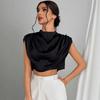 Women's Spring Summer Pleated Satin Shirt Color Ding Imitation Silk Short Shirt