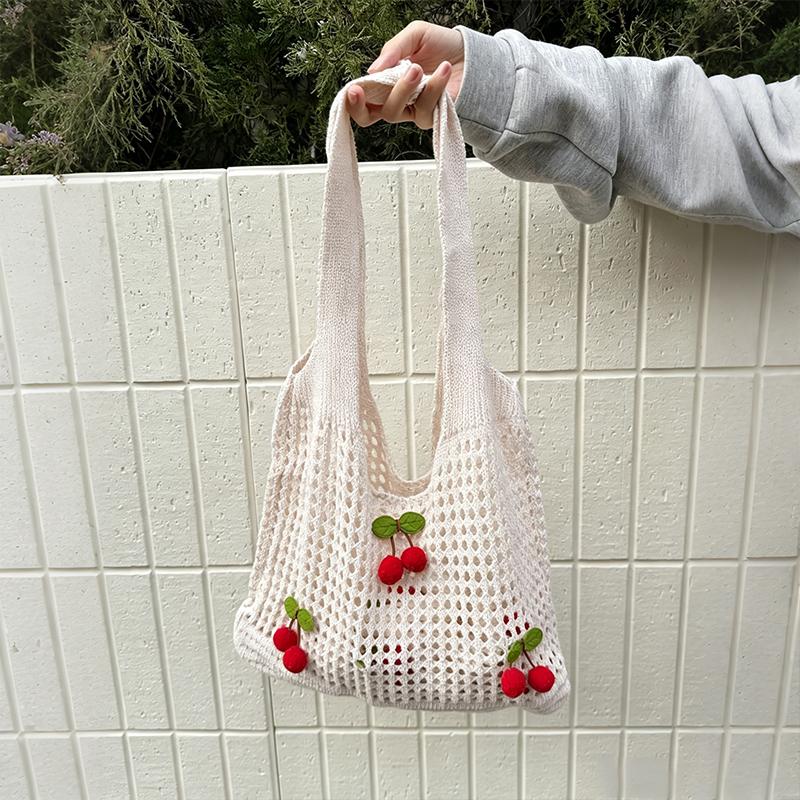 Yogodlns Women Crochet Tote Bag Fashion Knitted Bag Large Capacity Hollow Out Solid Color Woven Shoulder Bag Beach Bag