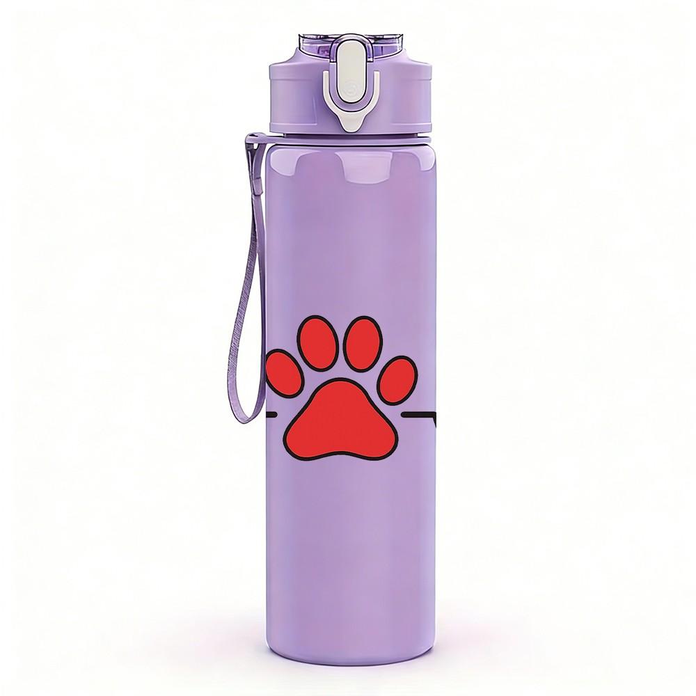 1PC Paw Print Heartbeat Graphic 750ml Color Plastic Sports Water Bottle Leakproof Flip Straw Lid Suitable for Sports Office Home Use