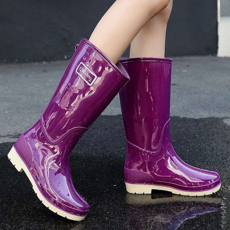 New tall rain shoes women's waterproof and wear-resistant four-season women's rain boots warm and velvet thick-soled rain shoes kitchen sho