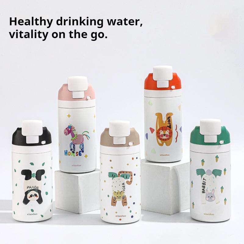 Double Drink Fruit Cup High Aesthetic 304 Stainless Steel Thermos Cup Cartoon Water Bottle For Students With Straw And Jump Lid
