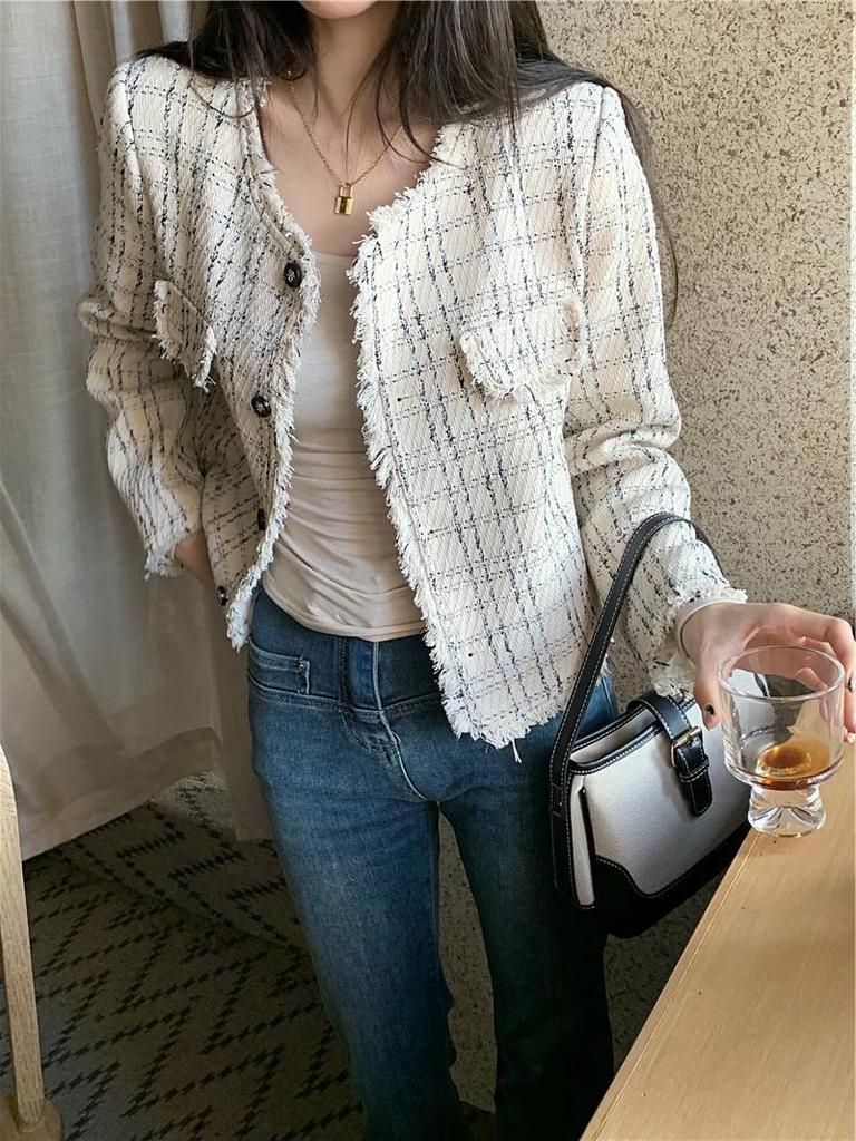Chic Retro Style Fragrant Short Jacket for Women - Early Autumn 2023, Loose Slimming Long Sleeve Cardigan