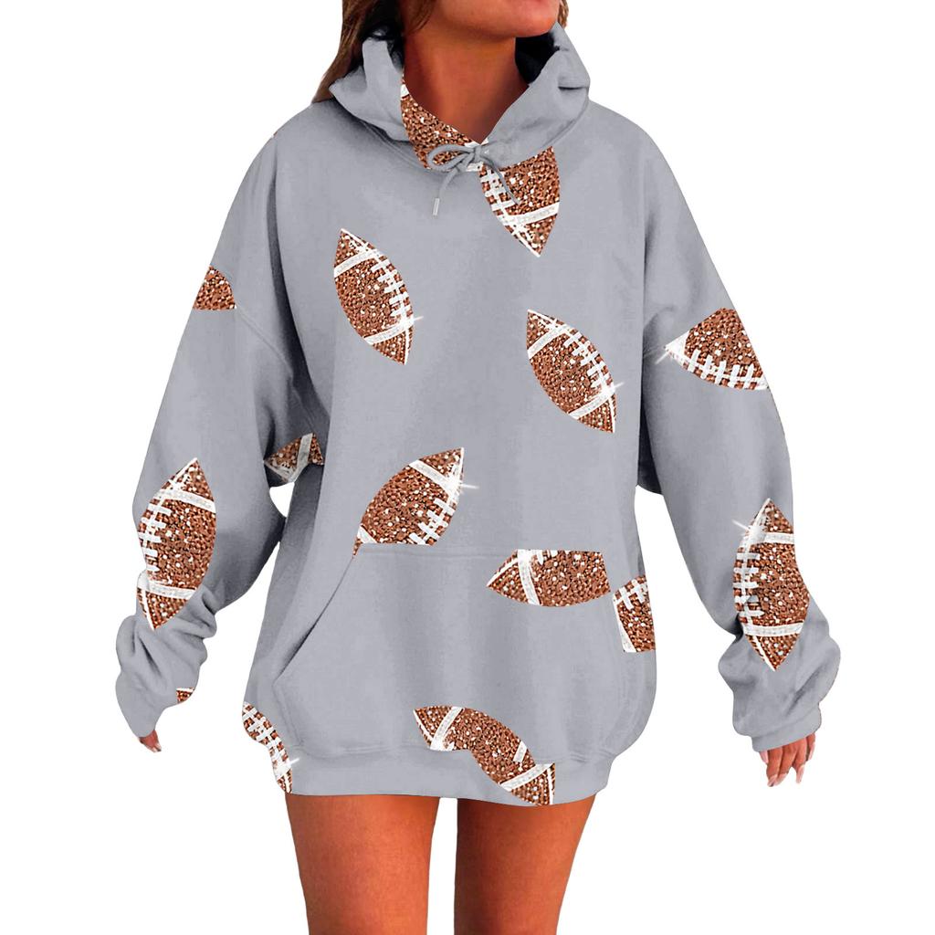 Ladies' Loose Comfortable Casual Fashionable Rugby Print Hooded Sweatshirt