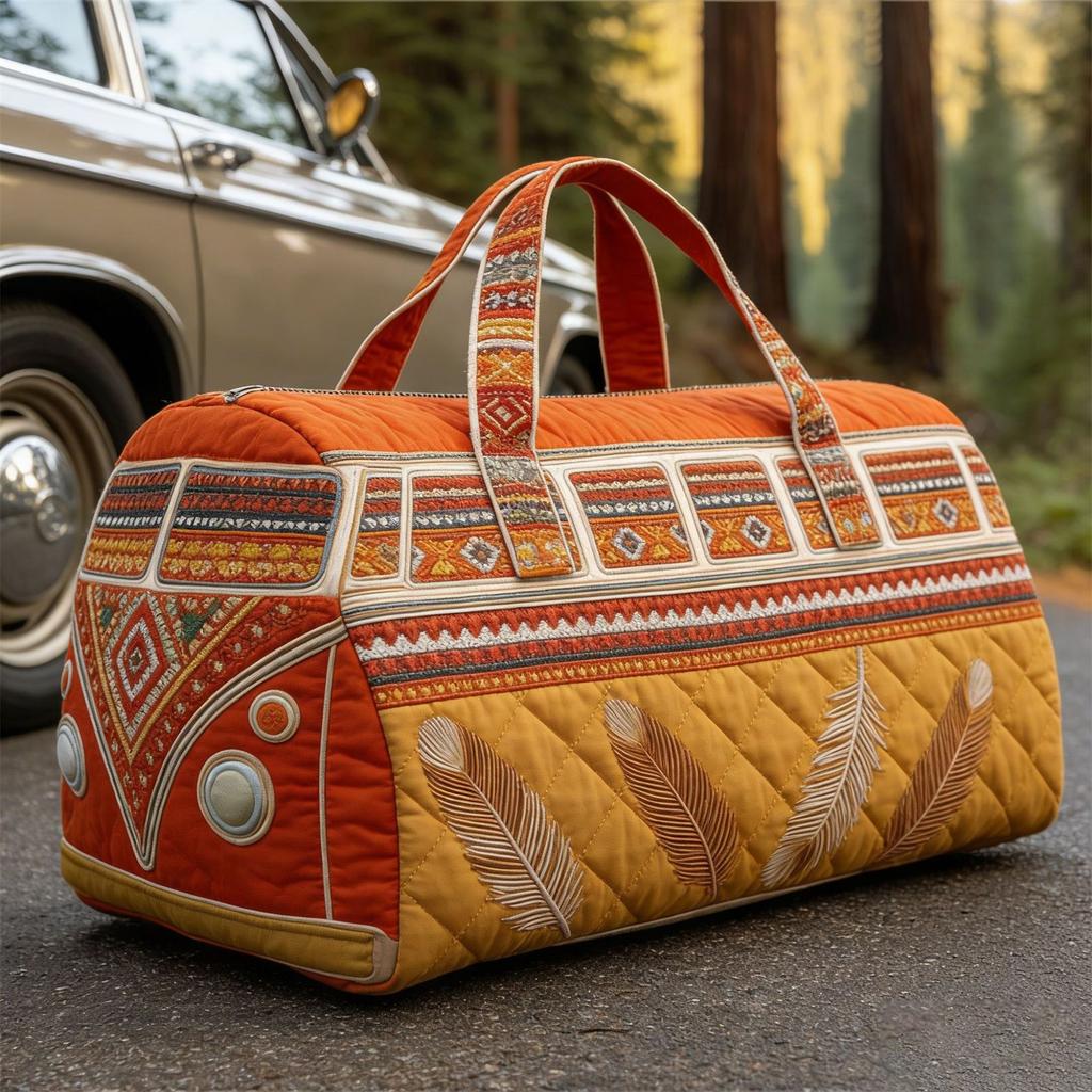 Retro Quilted Travel Bag, Bohemian- Weekend Travel Tote, Large-Capacity Carry- Luggage