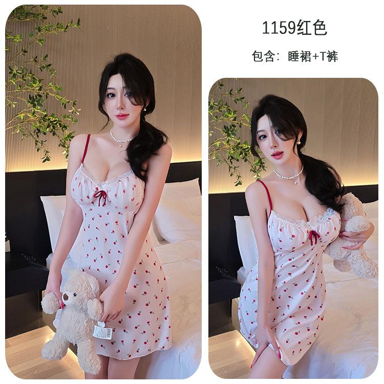 Sex Unterwäsche sexy Straps-Nachthemd Spitze Nachthemd Polka-Dot Süße Schleife Blumenrock