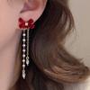 New New Red Flocking Bow Earrings Femininity Long Tassel Premium Atmospheric Earrings