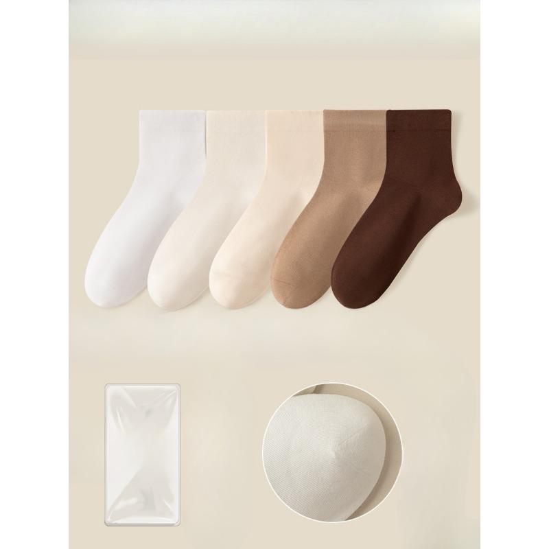 5 Pairs of Female Summer Cotton All Match Pure Color Loose Mouth Anti Bacterial Anti Odor Cotton Socks