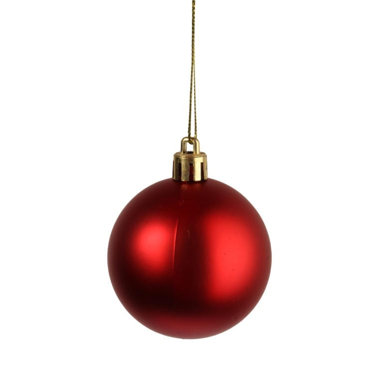 Set of 9 Red Plastic Baubles, 6 Cm In Size