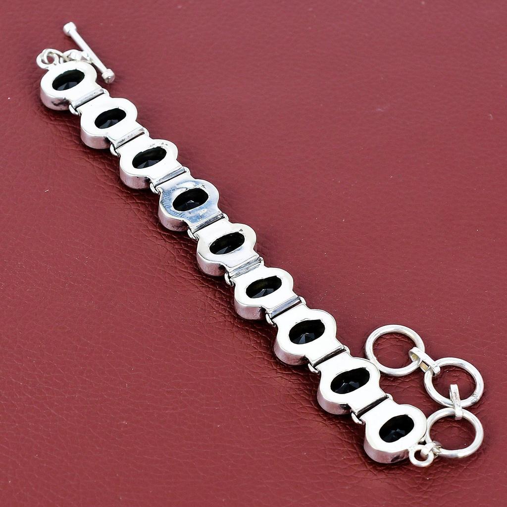 Faceted black onyx bracelet 925 sterling silver adjustable chain bracelet antique jewelry gemstone bracelet handmade jewelry gifts for women