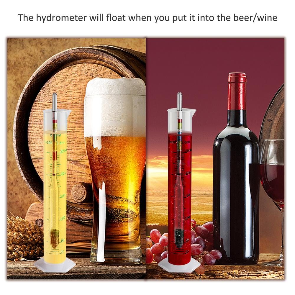 3-Skalen-Hydrometer Herstellung Dreifach-Skalen-Hydrometer & 250ML Messzylinder Testen für Bier und Wein, Heimbrauen