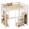 Letto a Soppalco Multifunzionale 90 x 200 cm, Letto in Metallo con Contenitore, Spazio a Ripiani e Scala, Letto per Adulti e Bambini, Bianco