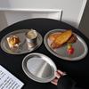 Multi-Size Stainless Steel Oval Dish Plates Household Food Dinner Steamed Shallow Plate Kitchen Tableware