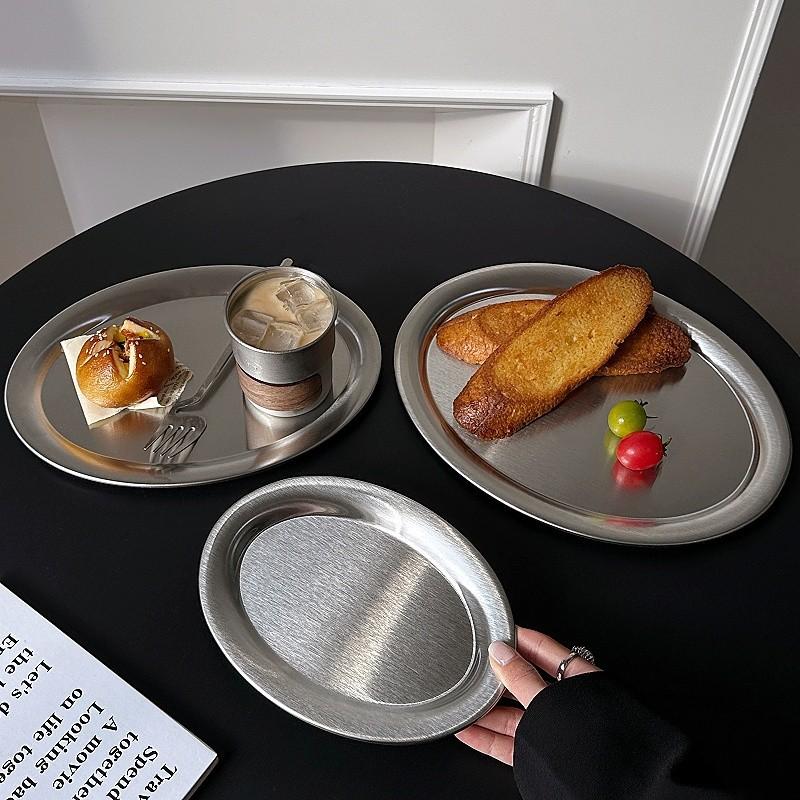 Multi-Size Stainless Steel Oval Dish Plates Household Food Dinner Steamed Shallow Plate Kitchen Tableware