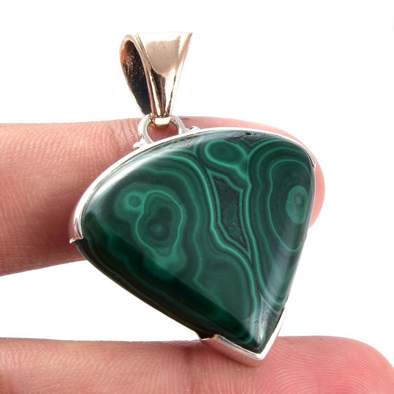 Naturalny Kamień Szlachetny Malachit Srebro Próby 925 Wisiorek Dwukolorowy 1,5'' r4f21