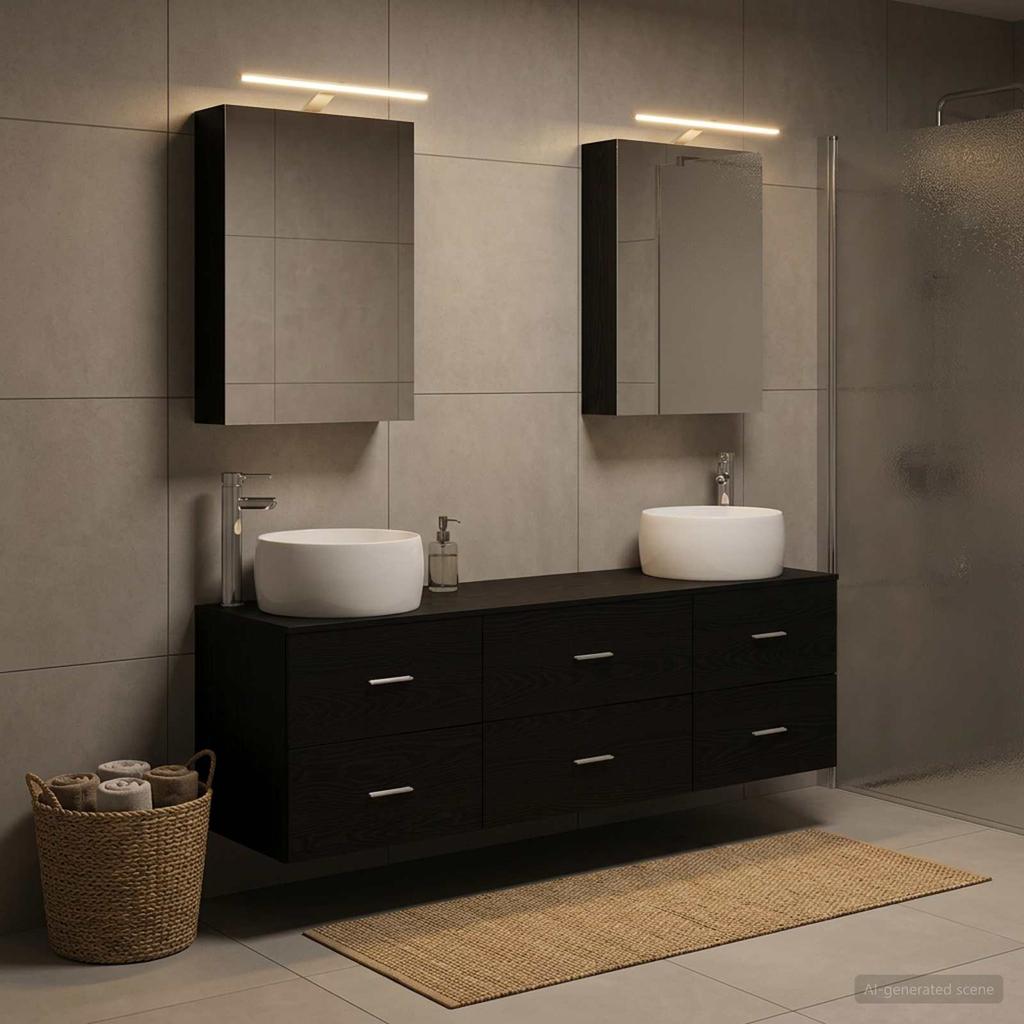 5 Piece Bathroom Furniture Set Black Oak Engineered Wood and Glass