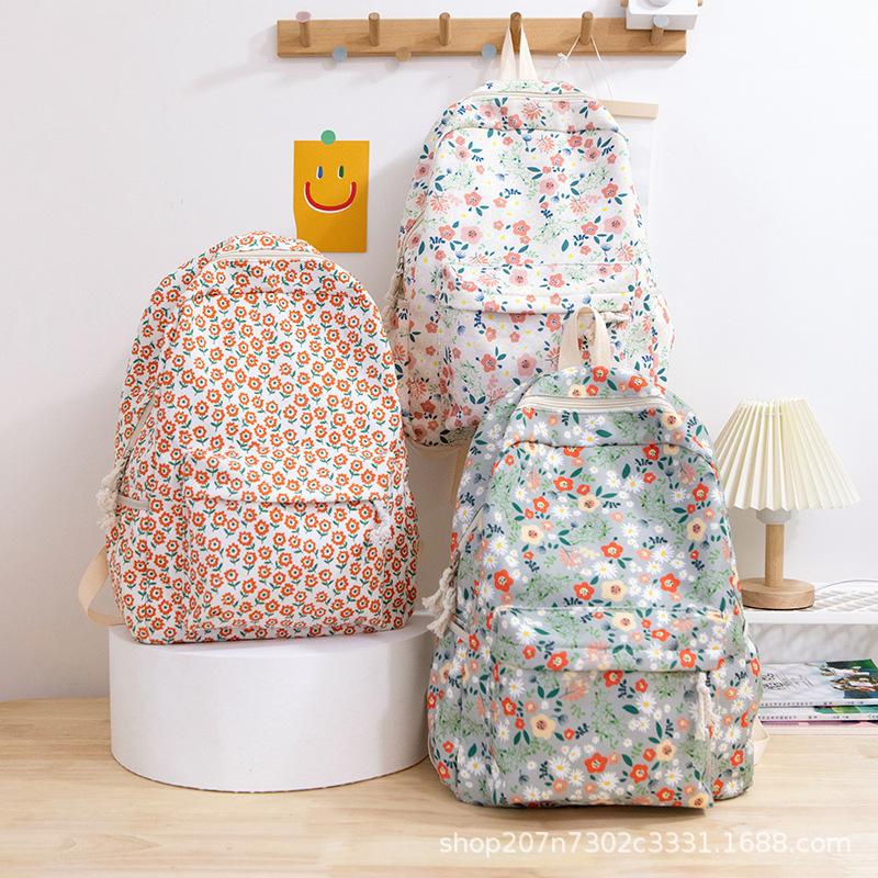 Schoolbagins Schoolbag Korean Version Junior High School College Student Versatile Mori Retro Floral Backpack Leisure Travel Backpack Female