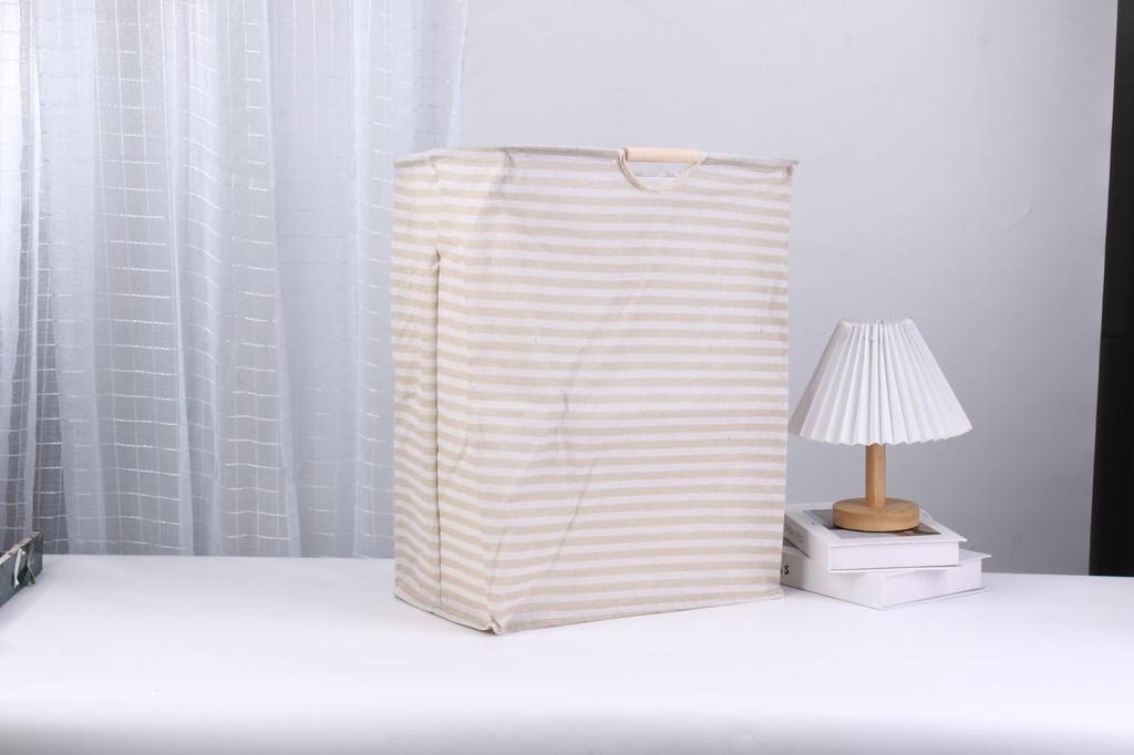 Opvouwbare Katoen Linnen Waszak met Houten Handvat Grote Opbergmand voor Kleding Duurzaam Polycotton Canvas Organizer