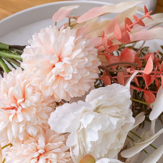 Fake Peonies Artificial Flower Bouquet Realistic Peony Chrysanthemum with Eucalyptus Leaves Faux Silk Floral Arrangement for Wedding Bouquets Baby