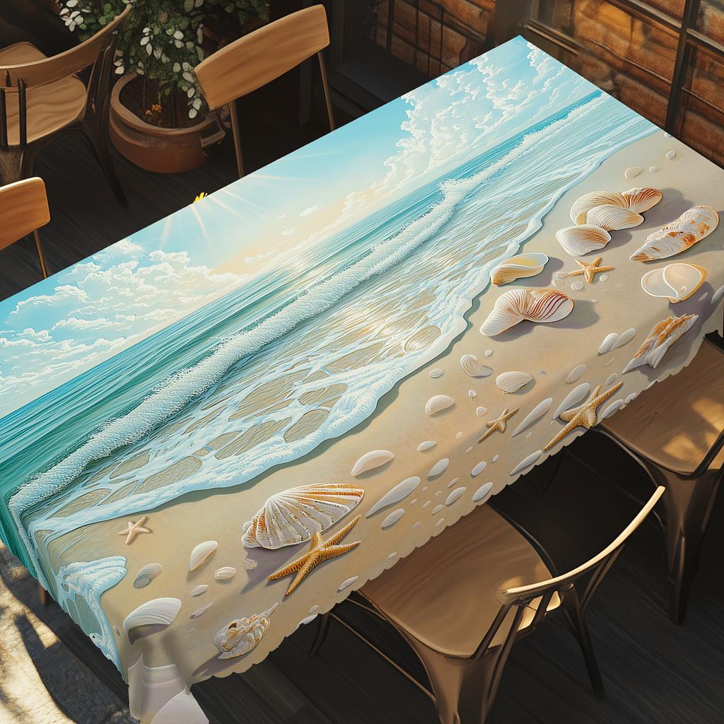 Tovaglia Rettangolare da Spiaggia Nautica per Decorazione Tavolo Estate Blu Oceano Conchiglie Stella Marina Cucina Tavola da Pranzo Decorazione Festa