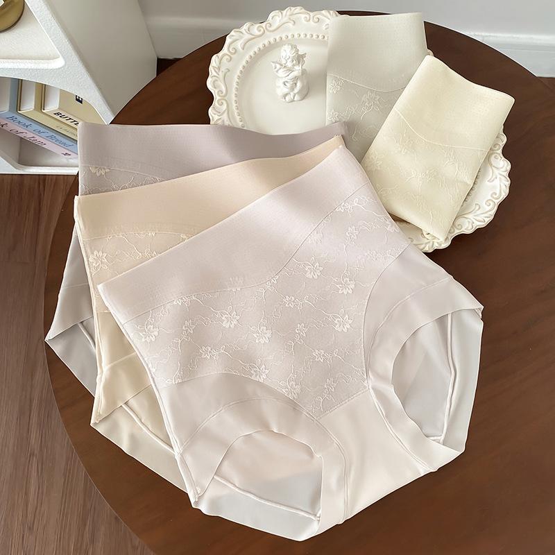 Women's Summer Lace Jacquard Non Trace Light Belly Close Skin 10A Antibacterial Crotch High Waist Hip Briefs