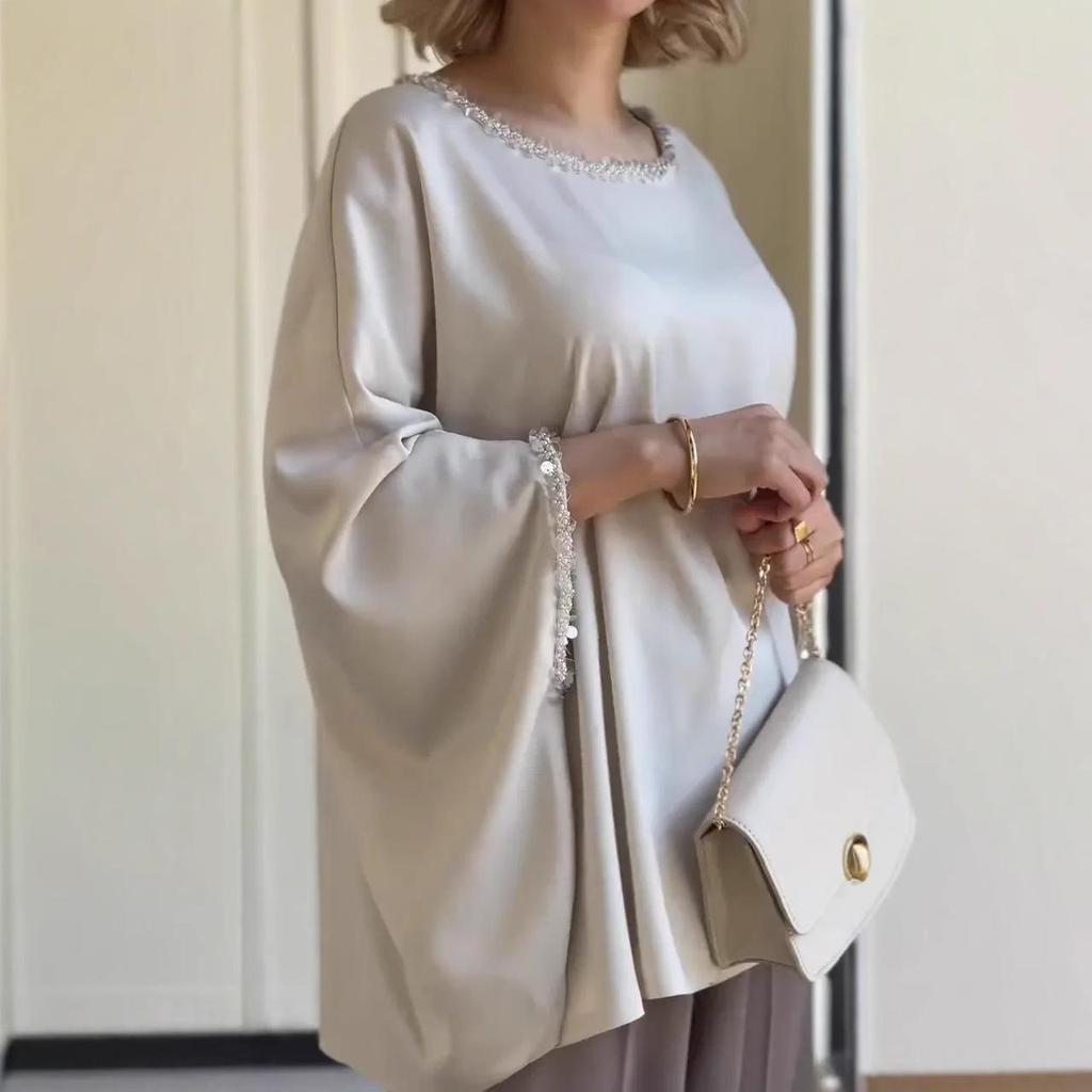 2025 European & American Acetate Casual Two-Piece Suit: Comfy Round Neck, Hot Drill, Long Sleeve for Versatile Commuting