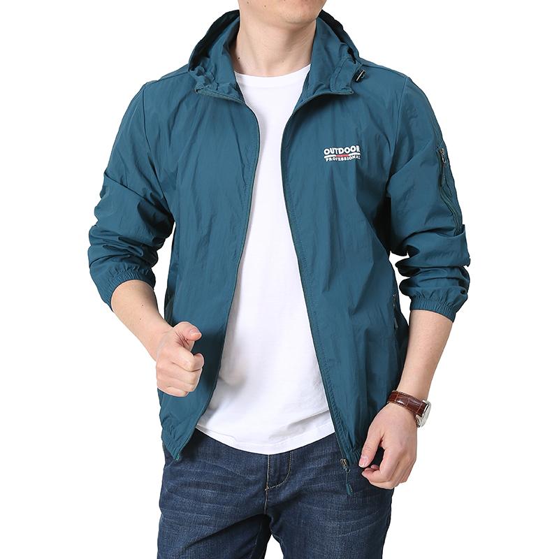 Sommer-Sonnenschutzkleidung, Dünne atmungsaktive Jacke für Herren, Schnell trocknende Outdoor-Fischerbekleidung, UV-beständige Windjacke mit Kapuze